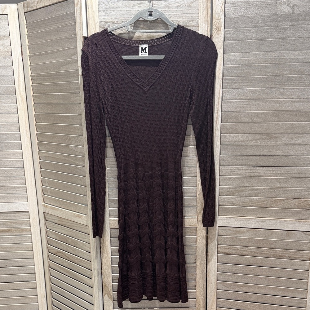 Missoni Dark Brown Long-Sleeve V-Neck Knit Dress
